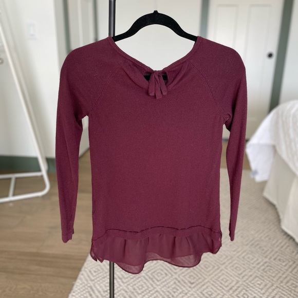Maroon blouse with chiffon waist detail. - Picture 3 of 3